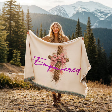 Modern Christian woven blanket for women — "Fully her aesthetic" — a faith-forward gift, ready to give