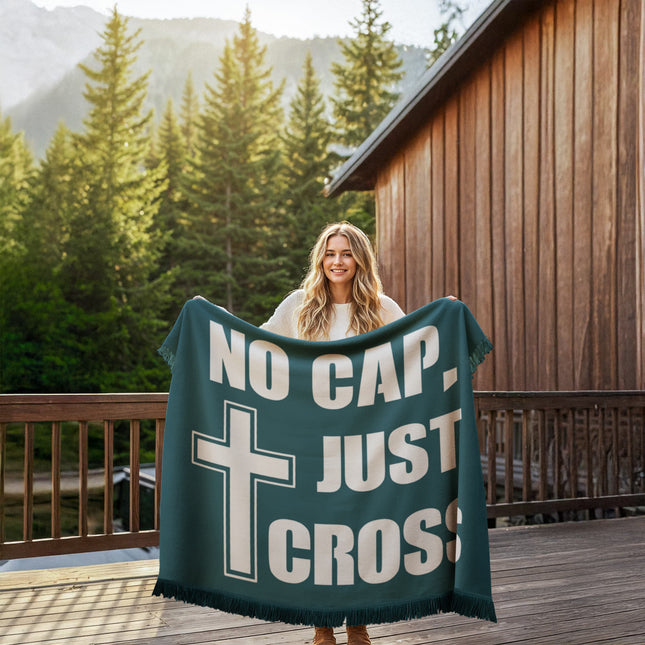 No Cap Just Cross Woven Blanket | Christian Throw 56” x 46”