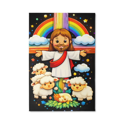 Jesus And Little Lambs | Christian Gallery Wrapped Canvas | Gift for Kids