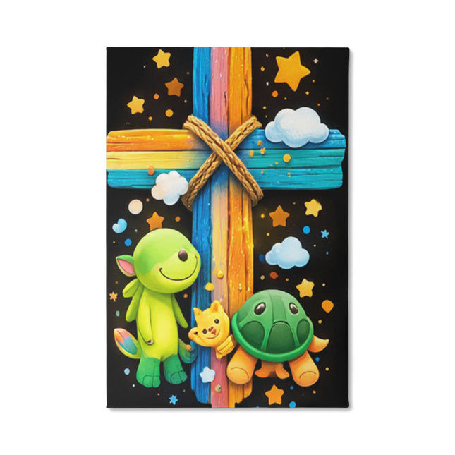 Rainbow Cross Turtle | Christian Gallery Wrapped Canvas | Gift for Kids