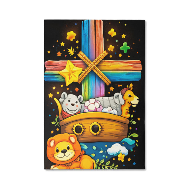 Rainbow Cross Noahs Ark | Christian Gallery Wrapped Canvas | Gift for Kids