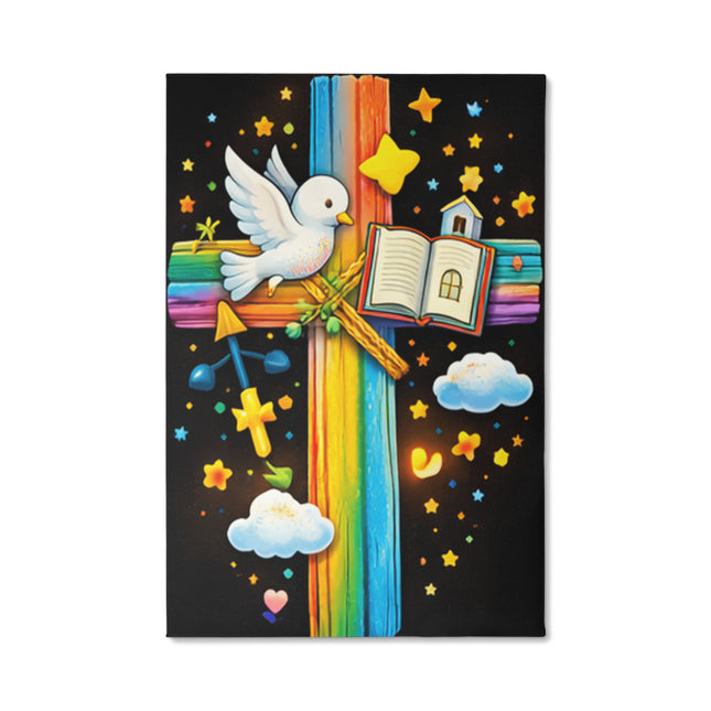 Rainbow Cross Open Bible | Christian Gallery Wrapped Canvas | Gift for Kids