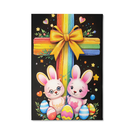 Rainbow Cross Bunnies | Christian Gallery Wrapped Canvas | Gift for Kids