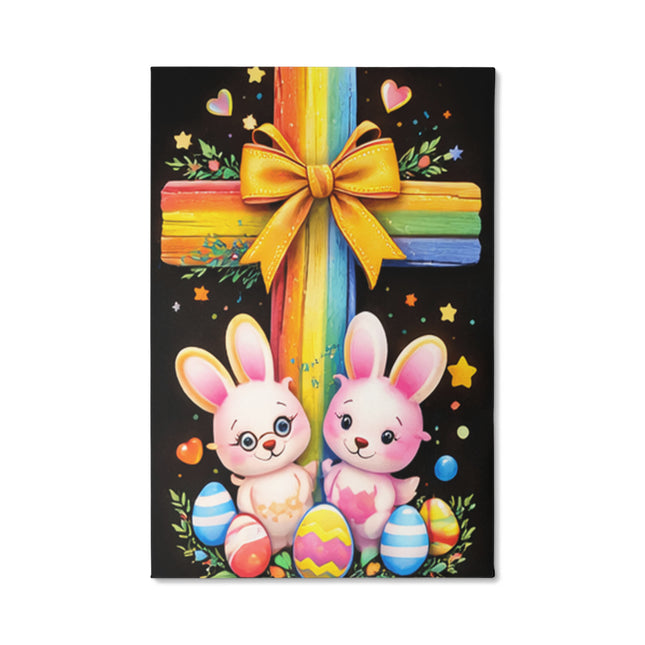 Rainbow Cross Bunnies | Christian Gallery Wrapped Canvas | Gift for Kids