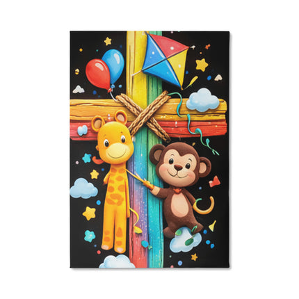 Rainbow Cross Jungle Animals | Christian Gallery Wrapped Canvas | Gift for Kids