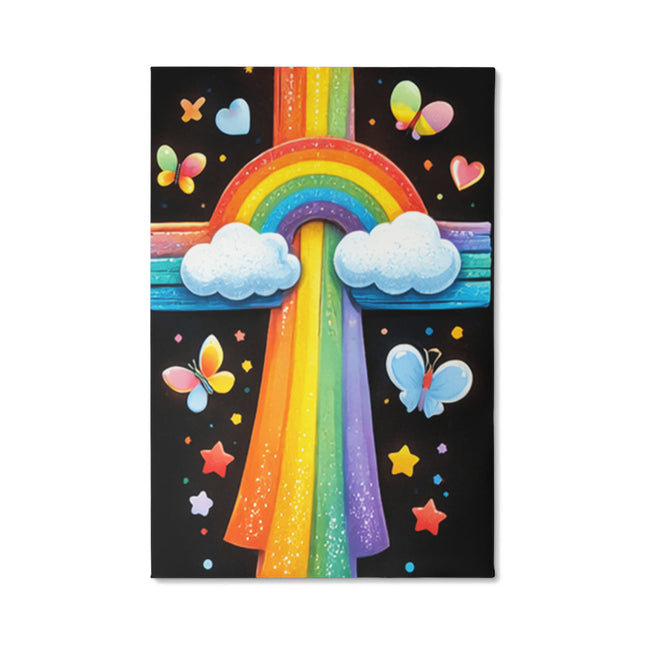 Rainbow Cross Butterfly | Christian Gallery Wrapped Canvas | Gift for Kids