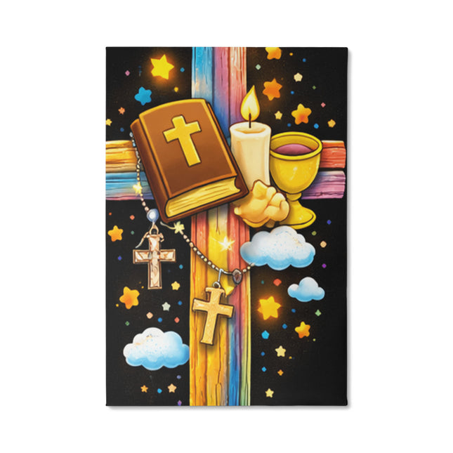 Rainbow Cross Bible And Cross | Christian Gallery Wrapped Canvas | Gift for Kids