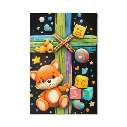 Rainbow Cross Little Fox | Christian Gallery Wrapped Canvas | Gift for Kids