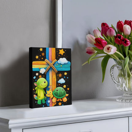 Rainbow Cross Turtle | Christian Gallery Wrapped Canvas | Gift for Kids