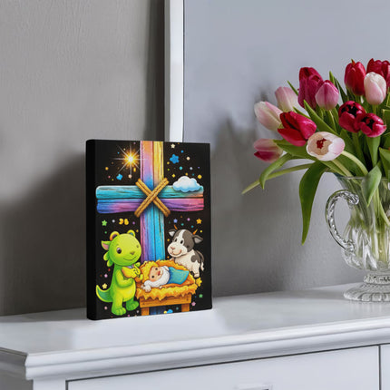 Rainbow Cross Frog And Cow | Christian Gallery Wrapped Canvas | Gift for Kids