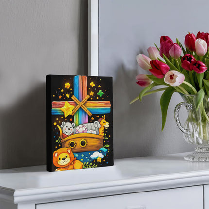Rainbow Cross Noahs Ark | Christian Gallery Wrapped Canvas | Gift for Kids