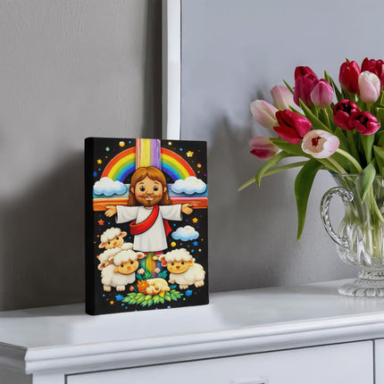 Jesus And Little Lambs | Christian Gallery Wrapped Canvas | Gift for Kids