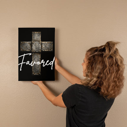 Favored Cross Canvas Wall Art – Christian Gift for Men