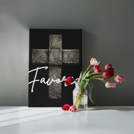 Favored Cross Canvas Wall Art – Christian Gift for Men