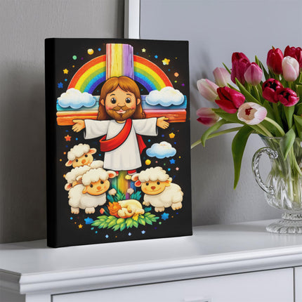 Jesus And Little Lambs | Christian Gallery Wrapped Canvas | Gift for Kids