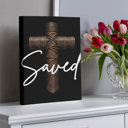 Saved Leather Cross Canvas Wall Art – Christian Gift for Men