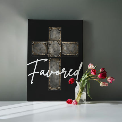 Favored Cross Canvas Wall Art – Christian Gift for Men