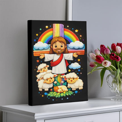 Jesus And Little Lambs | Christian Gallery Wrapped Canvas | Gift for Kids