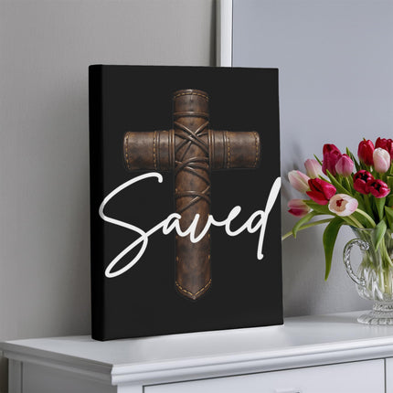 Saved Leather Cross Canvas Wall Art – Christian Gift for Men