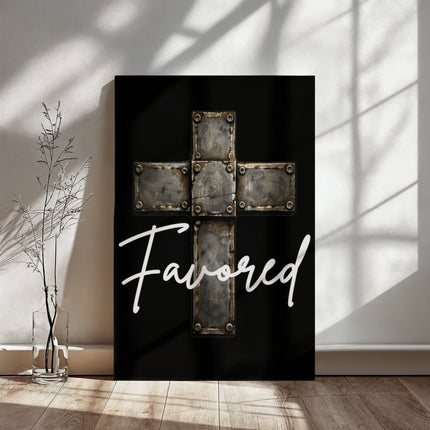 Favored Cross Canvas Wall Art – Christian Gift for Men