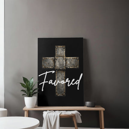 Favored Cross Canvas Wall Art – Christian Gift for Men