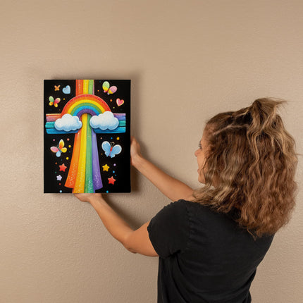 Rainbow Cross Butterfly | Christian Gallery Wrapped Canvas | Gift for Kids