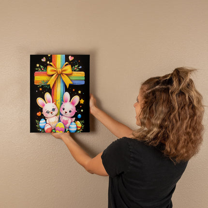 Rainbow Cross Bunnies | Christian Gallery Wrapped Canvas | Gift for Kids
