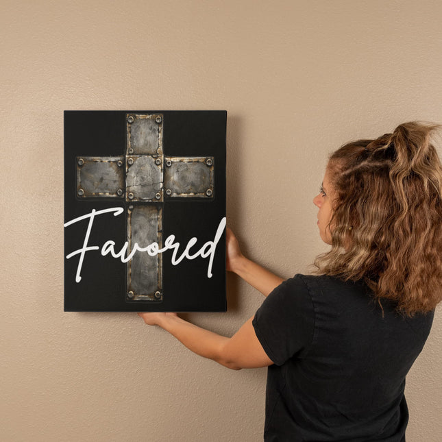 Favored Cross Canvas Wall Art – Christian Gift for Men