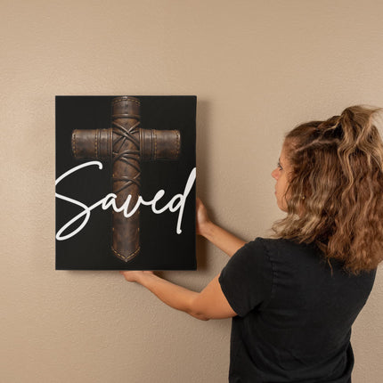 Saved Leather Cross Canvas Wall Art – Christian Gift for Men