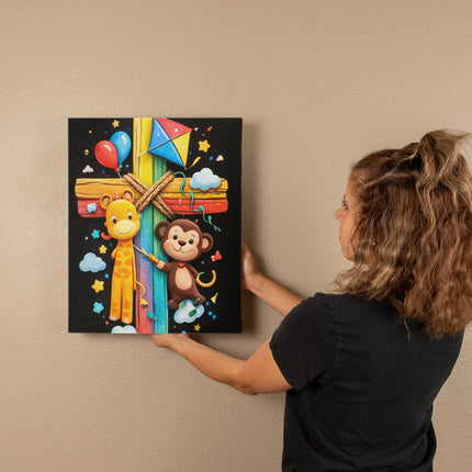 Rainbow Cross Jungle Animals | Christian Gallery Wrapped Canvas | Gift for Kids