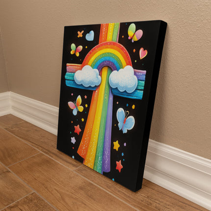 Rainbow Cross Butterfly | Christian Gallery Wrapped Canvas | Gift for Kids
