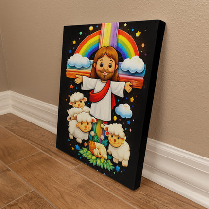 Jesus And Little Lambs | Christian Gallery Wrapped Canvas | Gift for Kids
