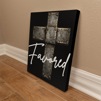 Favored Cross Canvas Wall Art – Christian Gift for Men