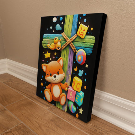 Rainbow Cross Little Fox | Christian Gallery Wrapped Canvas | Gift for Kids