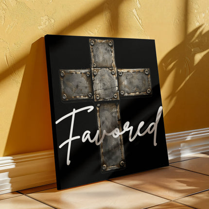 Favored Cross Canvas Wall Art – Christian Gift for Men