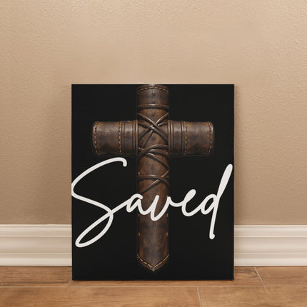 Saved Leather Cross Canvas Wall Art – Christian Gift for Men