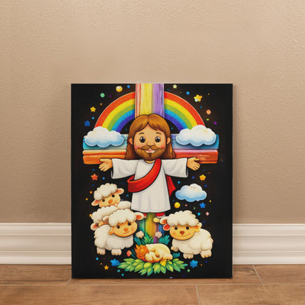 Jesus And Little Lambs | Christian Gallery Wrapped Canvas | Gift for Kids