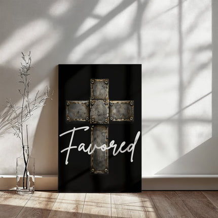 Favored Cross Canvas Wall Art – Christian Gift for Men