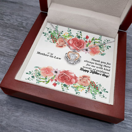 Christian crown pendant necklace with "To My Mother-in-Law Thank You for Always Being There" message — modern Mother's Day gift for mother-in-law, in luxury gift box
