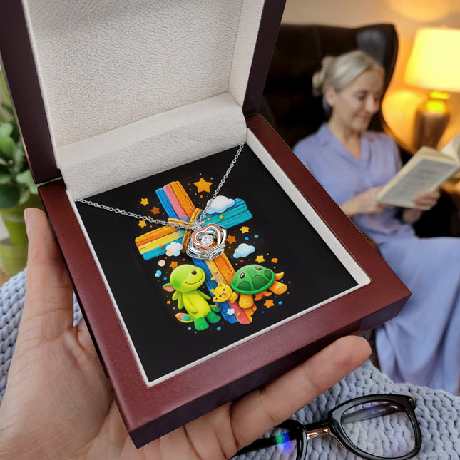 Rainbow Cross Turtle | Christian Crown Pendant Necklace | Gift for Kids