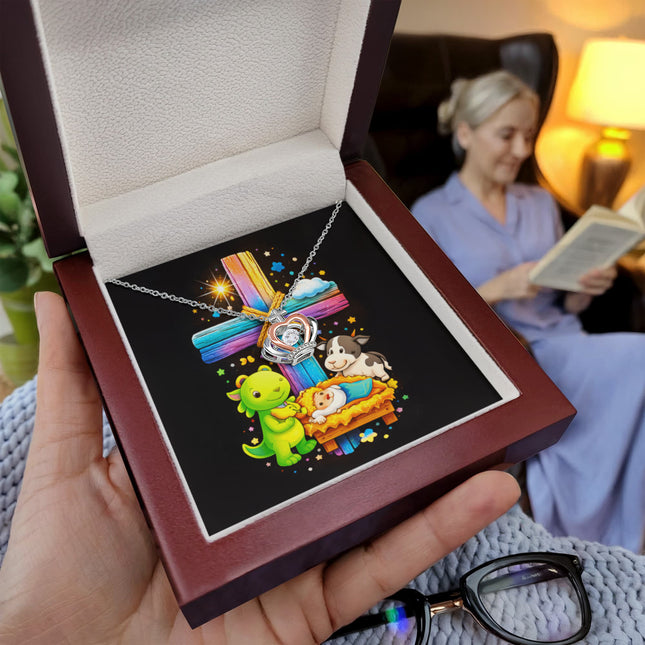 Rainbow Cross Frog And Cow | Christian Crown Pendant Necklace | Gift for Kids