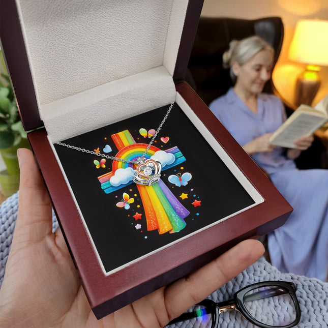 Rainbow Cross Butterfly | Christian Crown Pendant Necklace | Gift for Kids