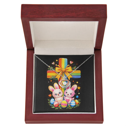 Rainbow Cross Bunnies | Christian Crown Pendant Necklace | Gift for Kids