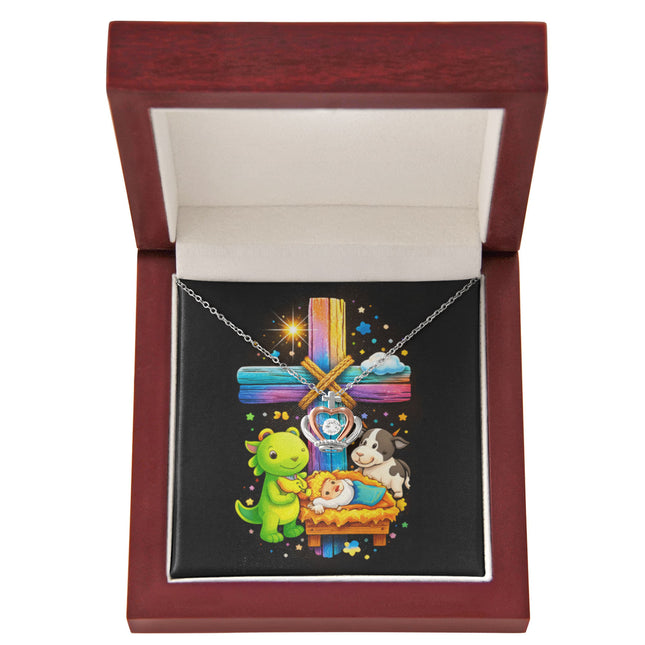 Rainbow Cross Frog And Cow | Christian Crown Pendant Necklace | Gift for Kids