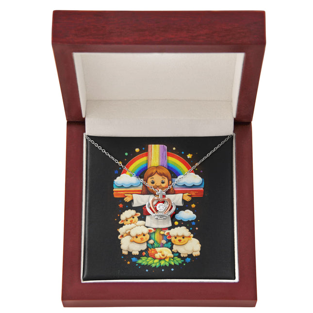 Jesus And Little Lambs | Christian Crown Pendant Necklace | Gift for Kids