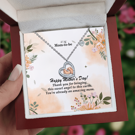 Christian baby feet heart necklace with "You're Already an Amazing" message — modern Mother's Day gift for mom, in luxury gift box