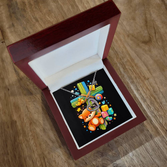 Rainbow Cross Little Fox | Christian Baby Feet Heart Necklace | Gift for Kids