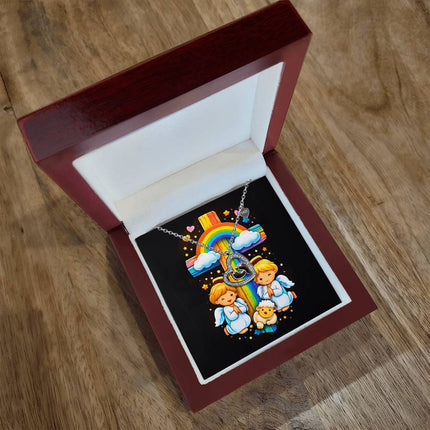 Rainbow Cross Cherub Angels | Christian Baby Feet Heart Necklace | Gift for Kids