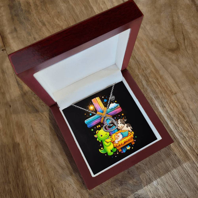 Rainbow Cross Frog And Cow | Christian Baby Feet Heart Necklace | Gift for Kids