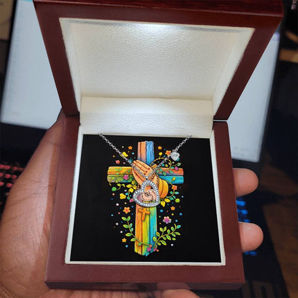 Rainbow Cross Praying Hands | Christian Baby Feet Heart Necklace | Gift for Kids